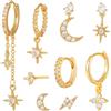 ZXTGBQ 9 PCS Orecchini Acciaio Chirurgico Donna Oro Piercing Orecchio Acciaio Orecchini Anallergici per Piercing Multipli, Impilabili Zirconi Orecchini