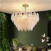 CSXSXAUO Lampadario da soffitto in Vetro Contemporaneo con Paralume a Foglia Testurizzata, Lampada a Sospensione Creativa in Stile Art Déco con Piume, Cavo Regolabile, 4/6 luci sospese per Soggiorno