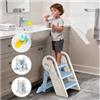 Growaystory 3 Gradini Sgabello Bambini, Antiscivolo Scaletta bambini bagno, Pieghevoli, Regolabile in Altezza, Multifunzione, Compatta e Antiscivolo per Bagno, Cucina, WC e Lavandino (Blu)