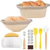 Culinavog Banneton per Kit Pane, Cestino da Lievitazione Rotondo e Ovale, Cestino per La Fermentazione con Tela di Lino, Raschietto Pasta, e Lame Taglierina Pane, Accessori per La Cottura