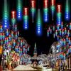 Aglow.it Luci a Pioggia di Meteoriti Led, Catena luminosa Solare 10 Tubi di 30cm con 360 Led, Luci da Pioggia Cadenti Impermeabili (Multicolor)