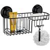 MaxHold Cesto da doccia - Ventosa sistema di vuoto - Cesto combinato multifunzionale in acciaio inossidabile - non arrugginisce mai - Scaffale portaoggetti con 2 ganci per bagno e cucina