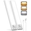 Demkia Luce Armadio LED con Sensore, 3 Temperature di Colore Luce LED Sottopensile USB Ricaricabile Sottopensile Notturna Sensore di Movimento, Dimmerabile Batteria Lampada per Cucina Scale Garage Guardaroba