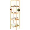 Floordirekt Scaffale in bambù, scaffale stretto per bagno, camera da letto, soggiorno, scaffale in legno con 3/5 ripiani, 34 x 33 x 146 cm (Lowa) (5 ripiani)