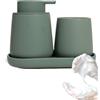 Autumnlife Set da bagno verde, 3 pezzi di accessori da bagno in ceramica, accessori da bagno decorativi, include dispenser per sapone in schiuma da 350 ml, bicchiere per spazzolini e vaschetta, adatto