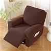WWQQKJ Copripoltrona Relax Reclinabile, Copripoltrona Elettrica Reclinabile Elasticizzato con Tasche Universale Copri Poltrona Elettrica Reclinabile con Braccioli(Marrone,1 Posto)