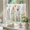 Tokusyou Tenda semitrasparente da bistrò, con fiori e farfalle, colore bianco, stile rustico, per finestre del bagno, 1 pezzo, 150 x 60 cm (larghezza x altezza)