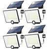 iPosible Lampada Solare da Esterno, Faretto Led da Esterno con Sensore di Movimento, 204LED 3 Modes Luce Solare Led Esterno con Pannello Solare IP65 Impermeabile, Lampioni Luci Solari con 5M Cavo-4 Pezzi