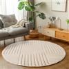 Carpetsale24 Tappeto Rotondo 80 cm Crema Scandi Boho Motivo a Quadri Effetto Alto-Basso Morbido Shaggy Pelo Lungo Soffice Robusto Facile da Pulire Moderno per Tavolino