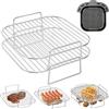 HONYAO Griglia Quadrata per Friggitrice ad Aria 20,5 cm, 2 Pezzi Griglie Impilabili Accessori Air Fryer Inossidabile per Ariete Moulinex Cecotec Ninja Cosori Philips, altra Air Fryer Forno o Vaporiera