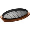 Generico Cast Iron Steak Plate, Oval Bbq Serving Platter, 10x7 Inch Sizzling Pan with Wooden Base, Heavy Duty Grilling Server, Restaurant Supply with Rustic Style, Kitchen Tool for Cooking Serving
