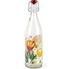 Excelsa Blooming Bottiglia in Vetro Decorata con Fiori, Chiusura Ermetica, 1L