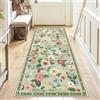 DEFYNEE Tappeto passatoia 60 x 180 cm, verde, lavabile in lavatrice, motivo floreale, a pelo basso