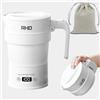 RHD Bollitore da viaggio, bollitore elettrico piccolo con pannello multifunzionale, bollitore pieghevole con funzione di mantenimento in caldo e avvio ritardato, 0,7L, 1000W, Fondo in acciaio inox, bianco