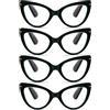 MMOWW Confezione da 4 Occhiali da Lettura con Donna Occhio di Gatto - Occhiali anti blu Comodie Alla Moda Grande Cat Eye (Nero, 2.5)