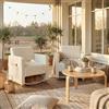 MEUBLE COSY Set di 2 Poltrona Imbottita, Sedia da Salotto con Braccioli, Divano a 1 Posti in Velluto a Coste, Poltroncina Relax Gambe in Legno, Beige