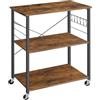VASAGLE Carrello da Cucina con Rotelle, Carrello di Servizio con 3 Ripiani, Scaffale per Microonde, Struttura Metallica con 6 Ganci, 40 x 80 x 89 cm, Marrone Vintage e Nero Inchiostro KKS067K01