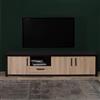 Forte Möbel Forte Black Hill Mobile TV L con 3 ante e 1 cassetto, in legno, Comano prugna/nero, 209,5 x 51,1 x 52,3 cm (L x A x P)