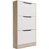 amuéblate online - Scarpiera con 3 porte, mobile per scarpe stretta, modello nico, finitura in colore cambria e bianco, dimensioni: 107 cm (altezza) x 60 cm (larghezza) x 17,3 cm (profondità)