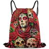 Generic Mexican Red Rose Sugar Skull Flower Women Day of The Dead Art Borsa Coulisse Zaino con Cordone Unisex Pieghevole per Yoga Viaggi Escursionismo Tasche Coulisse 36X42Cm