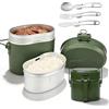 PORFOYO Bundeswehr - Set di stoviglie da campeggio, 1,8 l, resistenti al calore, in alluminio, con coltello pieghevole, forchetta e cucchiaio, per escursioni e campeggio