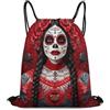 Generic Mexican Red Rose Sugar Skull Flower Women Day of The Dead Art Borsa con Cordoncino Gym Sack Unisex Regolabile per Vacanze Spiaggia Donna Borsa Coulisse 36X42Cm