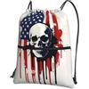 Generic Borsa con Coulisse America Flag Skull Sportiva Sacche Portatile Zaino Casual Lavabile per Compleanno Regalino Sport