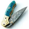 PAL 2000 KNIVES PAL 2000 SBRM-9418 Coltello Pieghevole in Acciaio con Lama in Acciaio Damasco con Custodia in Pelle 18 CM Maniglia Tinto Biglietto Cammello Chef Camping Cucina Casa da Pesca Giardino