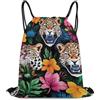 Generic Thicket Flowers Cheetah Leopard Print Borsa Sportiva Zaini Sportivi Unisex Pieghevole per Viaggi Spiaggia Shopping Borsa Coulisse 36X42Cm