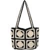 Generic Borsa da spiaggia da donna intrecciata all'uncinetto, leggera, con motivo floreale, per vacanze estive, Nero , 480.00x260.00x220.00mm/18.9x10.24x8.66inch, Manica interna
