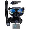 TOMSHOO Set Maschera Snorkeling Integrale Adulti, Vista Panoramica 180°, Anti-Appannamento, Anti-Perdita, Supporto Action Cam, Vetro Temperato