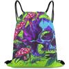 Generic Trippy Mushrooms Skull Borsa Coulisse Sacca da Palestra Regolabile Pieghevole per Yoga All'Aperto Vacanze Borsa Sportiva 36X42Cm