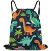 Generic Coulisse Tasche, con Coulisse Zaino da Viaggio, Colorful Cartoon Dinosaurs Black, Unisex Sacca Sportivo per Spiaggia, Nuoto, Vacanze, 36X42cm