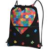 Generic Sportiva Sacche Colorful Autism Awareness Puzzle Pieces Heart Borsa con Coulisse Lavabile Sacche Zaino Portatile per Shopping Compleanno Regalino