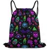 Generic Halloween Neon Gothic Witchy Witch Mushroom Skull Borsa con Cordoncino Sacca da Palestra Pieghevole Stringa per Yoga Vita Quotidiana Spiaggia Borsa Coulisse 36X42Cm