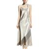 Generico Abito da Donna in Raso Midi con Spalline Sottili per Feste Cocktail Serate Elegante Abito Sottoveste con Sciarpa Abito da Invitata A Nozze con Scollo A V Sexy per L'Estate Grigio Argento L