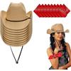 Générique Confezione da 10 cappelli da cowboy con bandane da uomo e da donna Western Cowgirl Hat Foulard Cappello di paglia Panama per accessori da festa, rodeo, mascherate, cachi., Taglia unica