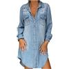 WOXIHUAN Abito a Camicia in Denim Donna Vestito Donna Estivo Casual Jeans Vestito Elegante Maniche Lunghe Taglie Forti Abito Donna Estate Abito Boho Da Donna, Estivo Lunghezza Al Ginocchio Da Spiaggia