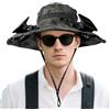 BTFO Cappello Solare con Ventola, Cappello da Sole a Tesa Larga Grigio Scuro con 2 Ventole di Ricarica Rimovibili per Donne Uomini Cappelli Ventola Solare per Escursionismo Campeggio Pesca All'Aperto