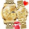 OLEVS Coppia di orologi automatici per lui e per lei, set di orologi da polso romantici da uomo e donna, impermeabili, con datario, 7003CP: oro, Orologio Dress