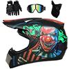 FASXZVM Gioventù Casco da Motocross, Pieno Volto Fuori Strada MTB ATV Casco da Motociclista, Professionale BMX Quad Dirt Bike Enduro Schianto Casco, con Occhiali Maschera Guanti ( Color : Clown , Size : S/52-