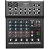 Audibax 802 - Console di Mixaggio Suono - Mixer Audio a 6 Canali - 2 Preamplificatori Microfonici - 2 Ingressi Jack Stereo - Equalizzatore a 3 Bande - Alimentazione Phantom 48 V