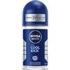 NIVEA MEN Cool Kick Roll-on 6 x 50 ml, Deodorante uomo per una protezione efficace 72h, Deodorante roll on antitraspirante senza alcool e dermotestato dalla profumazione fresca e rivitalizzante