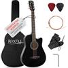 Rocktile WSD-5C-BK Slim Line Set Chitarra Western - Chitarra Acustica Dreadnought - Corpo in Tiglio - Manico: Catalpa - Set con Borsa, Corde di Ricambio, Tracolla e Plettro - Nero