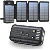 snomh Power Bank Solare, 20000mAh Caricatore Portatile con 4 Caricatori Esterni Pieghevoli a Pannello Solare, 4 Cavi Integrati, Batteria Esterna della Banca di Energia Solare USB C con 2 Torce a LED