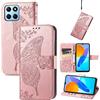 JIUNINE Cover per Honor 200 Smart 5G, Custodia Interno TPU Antiurto Portafoglio con Disegni di Farfalla [Carta Fessura] [Supporto Stand] Cover Libro in PU Pelle per Honor 200 Smart 5G, Oro rosa