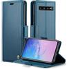 FERLAN Cover per Samsung Galaxy S10 Plus+ 2 Pezzi Vetro Temperato,Antifurto,supporta ricarica wireless,in pelle multifunzione,chiusura magnetica con chiusura anti-urto,blu
