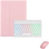 Generic kuaijiexiaopu Tastiera retroilluminata staccabile, custodia protettiva in similpelle PU compatibile con Samsung Galaxy Tab A7 Lite da 8,7 pollici (SM-T220/T225)(Pink+keyboard+mouse)