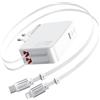 SPGUARD Caricabatterie retrattile 5 in 1, 65 W, con 2 cavi estraibili, 120 cm, USB C GaN, caricatore da parete con cavo Lightning + Type-C, caricatore rapido, compatibile con iPhone 17/16/15/14/13