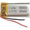 Liter energy battery Batteria 301020 LiPo 3.7V 60mAh 0.222Wh 1S 5C Liter Energy Battery per l'elettronica Ricaricabile Telefono Portatile Smartwatch Orologio GPS - Non adatto per Radiocomando 22x10x4mm (60mAh|301020)
